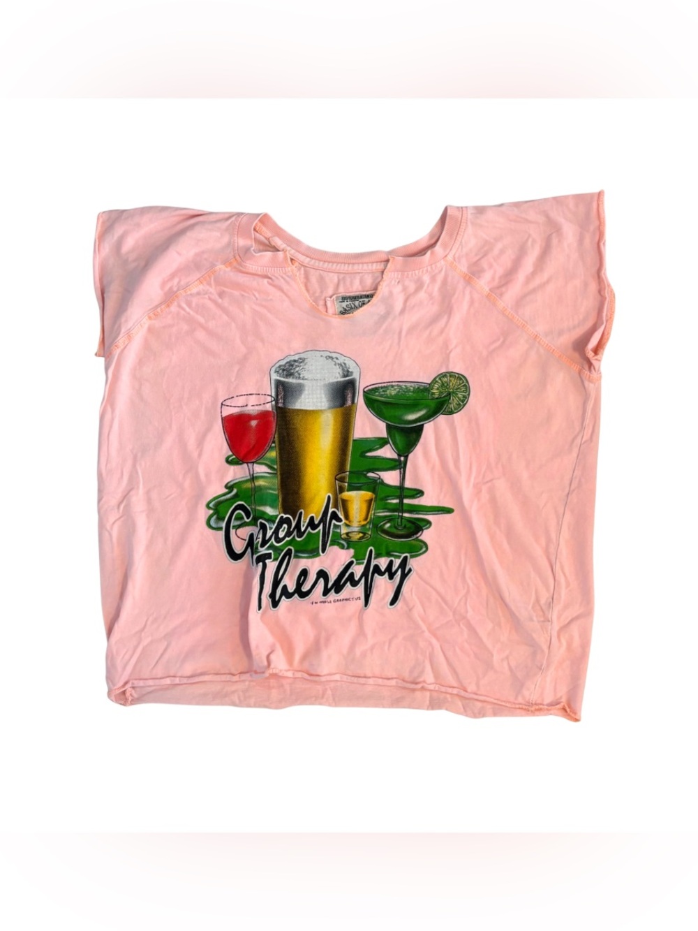 Vintage Y2K Basix of America L XL Crop Top Group Therapy Alcohol Graphic Pink